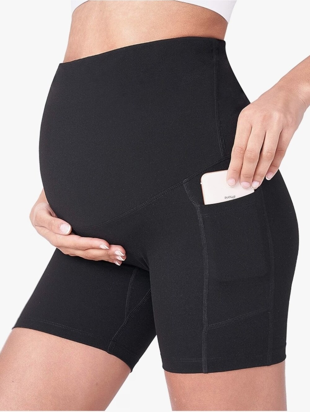 POSHDIVAH Maternity Biker Shorts Over the Belly with Pockets 5"/8"